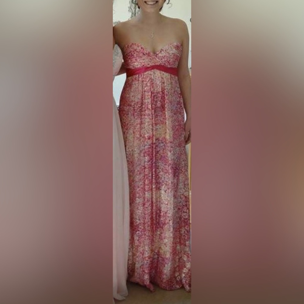 BCBG pink floral formal dress